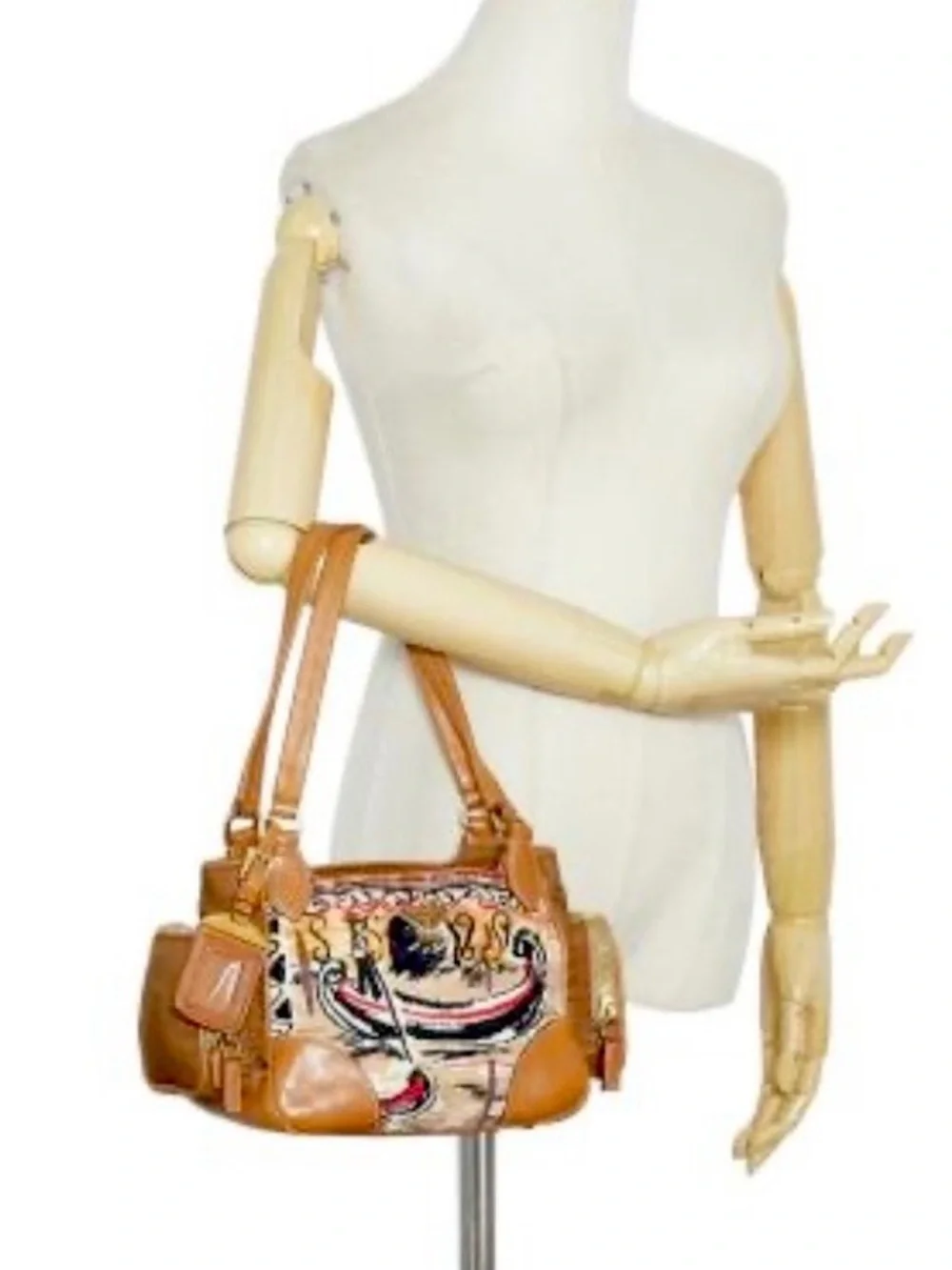 PRADA⭐️Bauletto! Multicolor Shoulder Bag with Brown Leather Trim. Offers!❤️